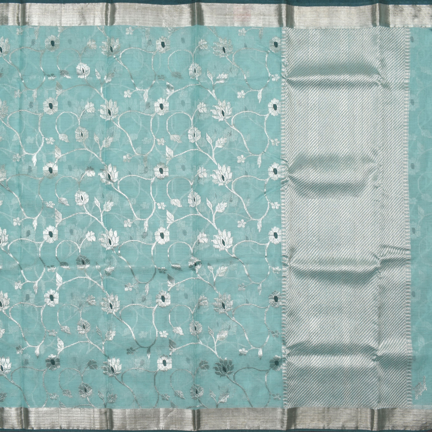 Baby Blue Zari Kota Saree with Zari Creeper Design