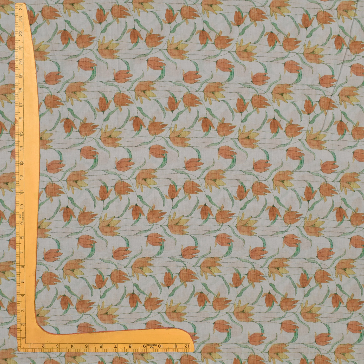Light Grey Maheshwari Silk Fabric with Floral Design