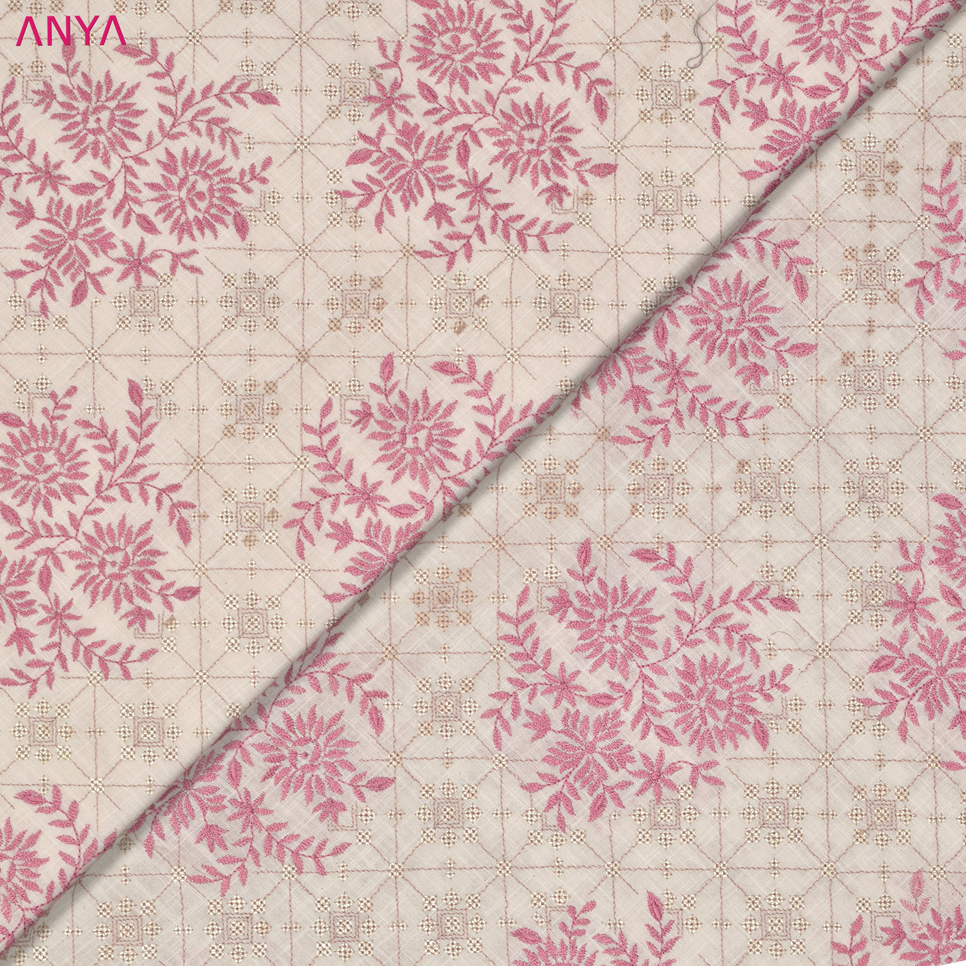 Off White Cotton Floral Embroidery Fabric