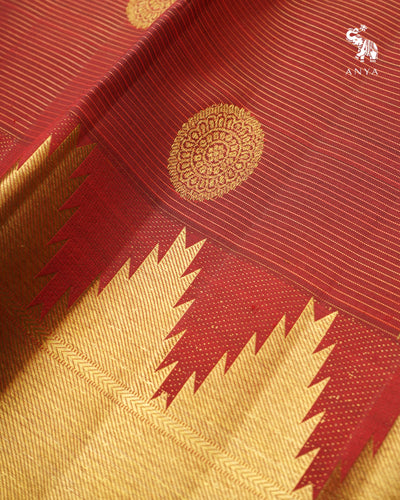Maroon Kanchi Silk Saree with Zari Lines and Zari Butta Design