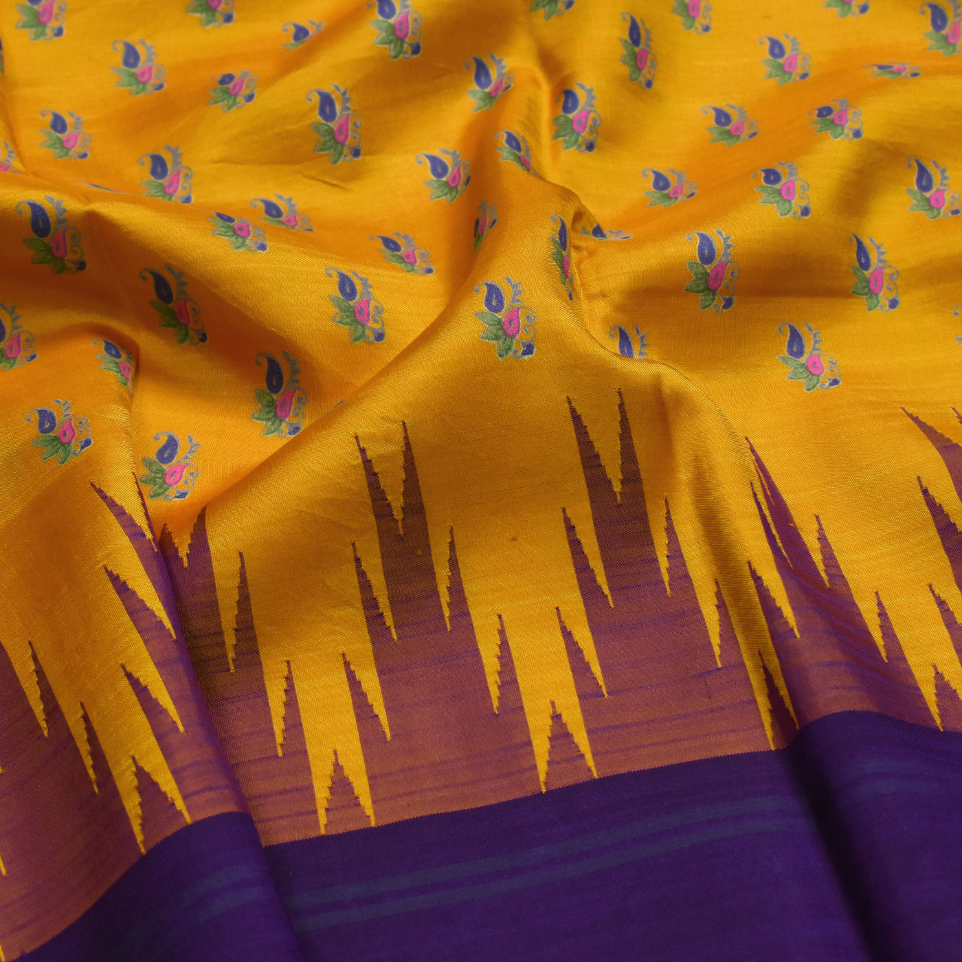 Oil Mustard Printed Kanchi Silk Saree with Floral Printed Design