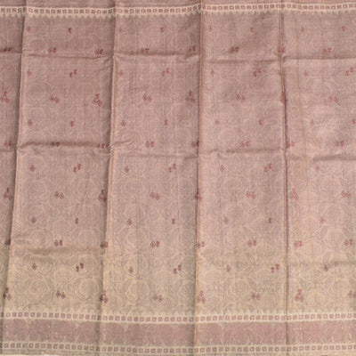 Onion Pink Tussar Silk Saree with Floral Embroidery Design