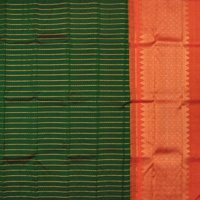 Bottle Green Kanchipuram Silk Saree with Horizontal Stripes Design