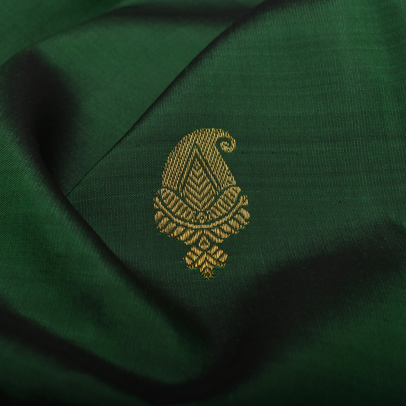 Bottle Green Kanchi Silk Fabric with Mango Butta Design