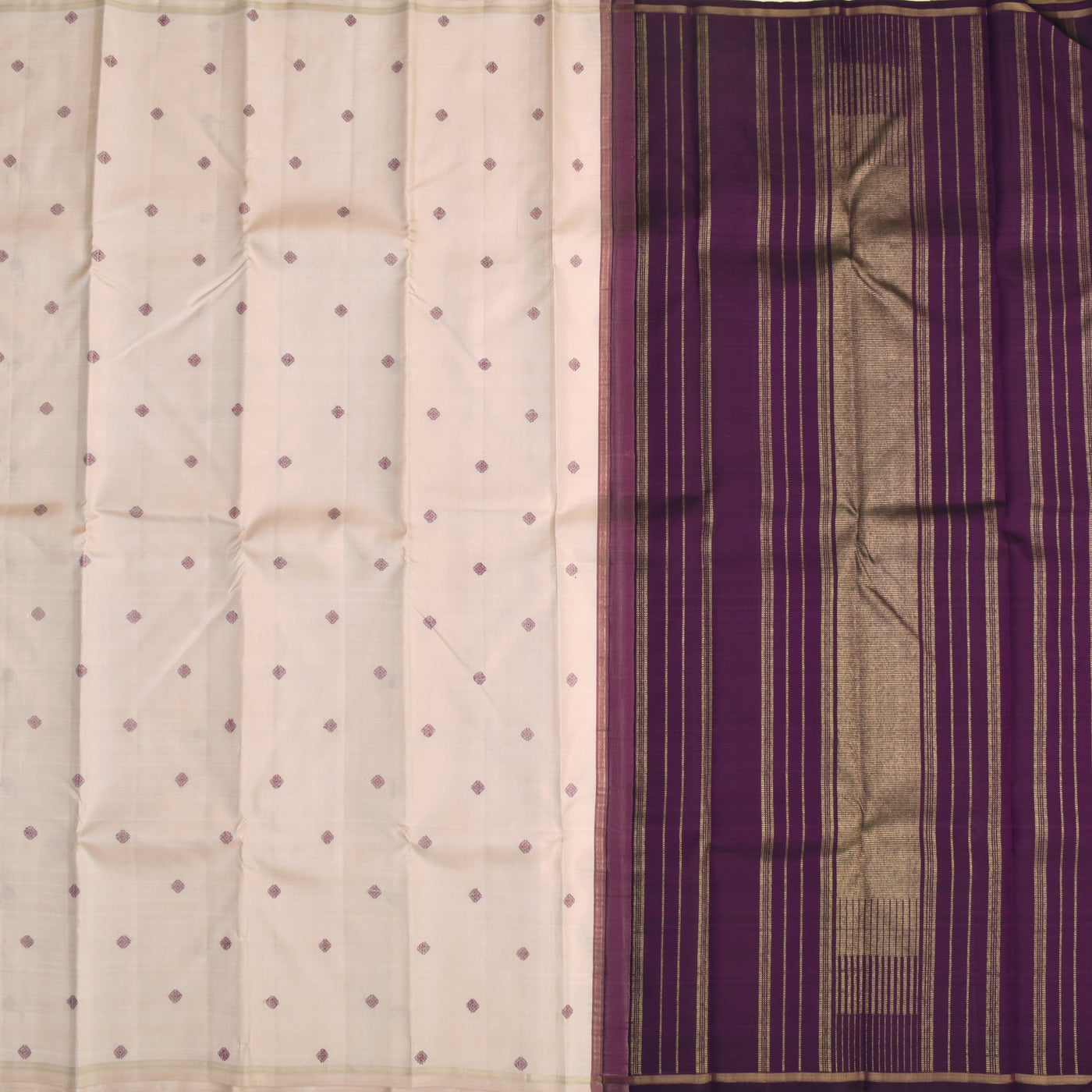 Off White Kanchipuram Silk Saree with Thread Butta Design