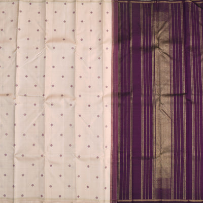 Off White Kanchipuram Silk Saree with Thread Butta Design
