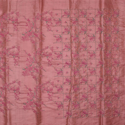 Pink Tussar Silk Saree with Floral Embroidery Design