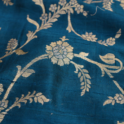 Peacock Blue Banarasi Silk Fabric with Creeper Design