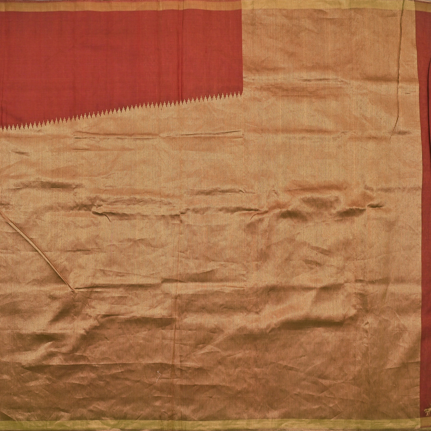 Rust Tussar Silk Saree with Zari Lines Design