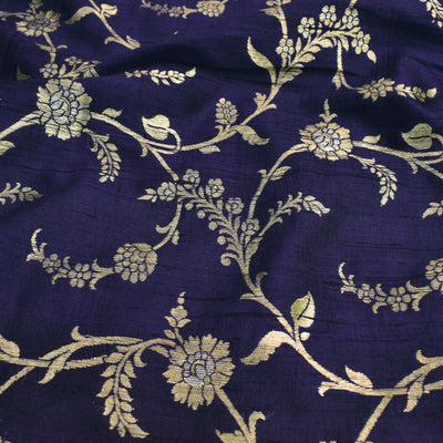 Navy Blue Banarasi Silk Fabric with Creeper Design