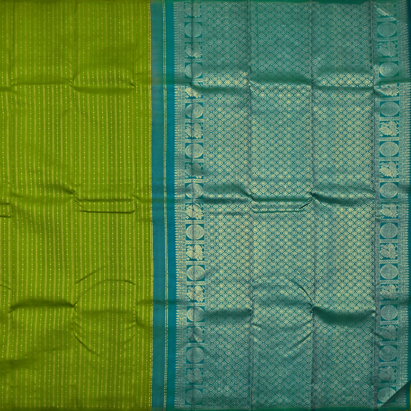 Samaga Green Kanchipuram Silk Saree with Zari Lines Butta Design