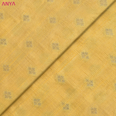 Lemon Yellow Tussar Raw Silk Fabric with Small Flower Butta Design