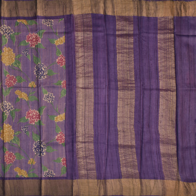Lavender Tussar Silk Saree with Floral Printed Design