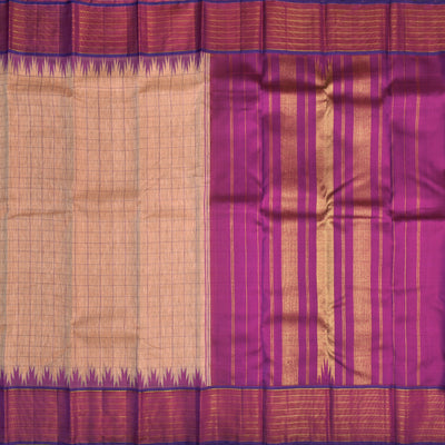 Onion Pink Linen Kanchi Silk Saree with Kattam Design