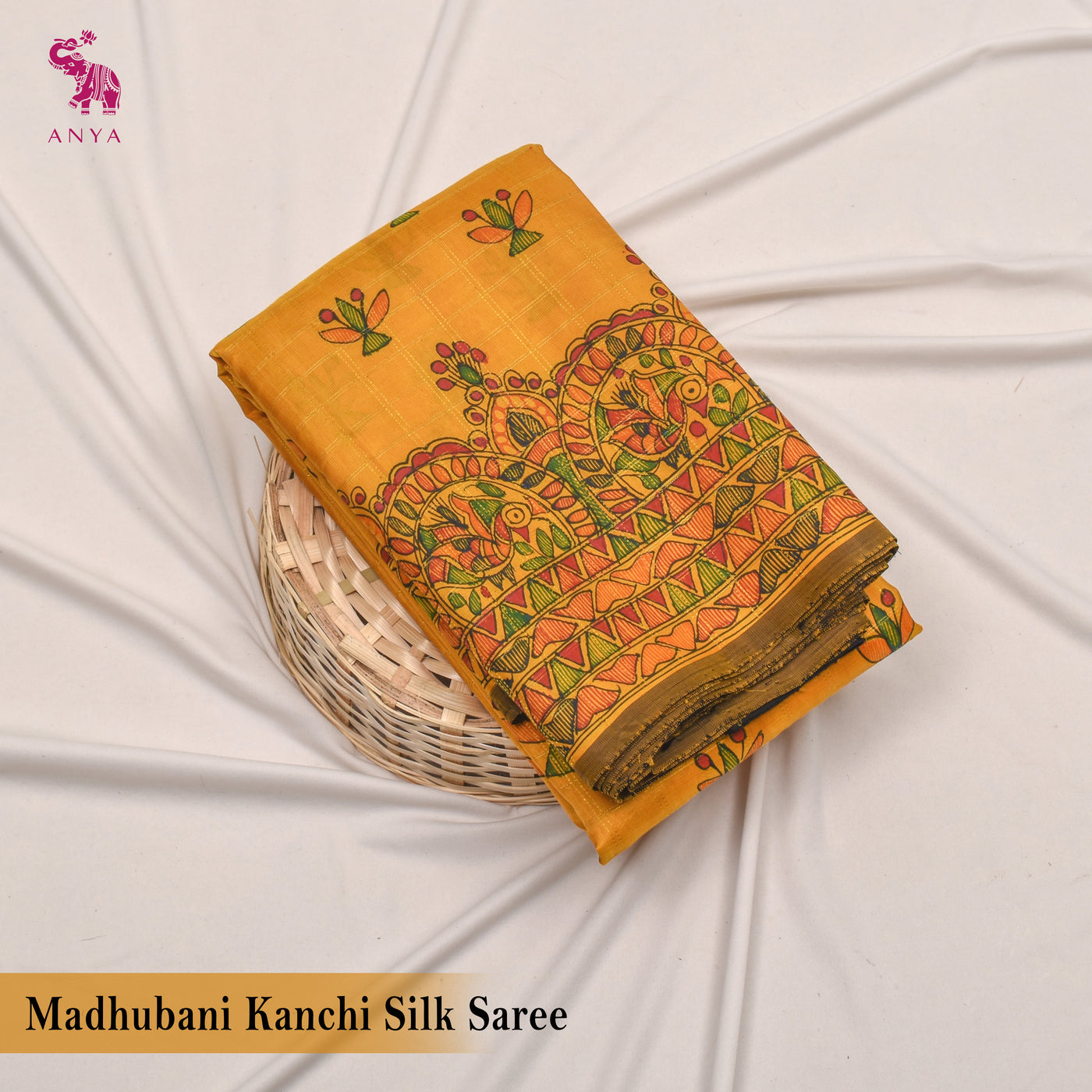 Mustard Madhubani Kanchi Silk Saree