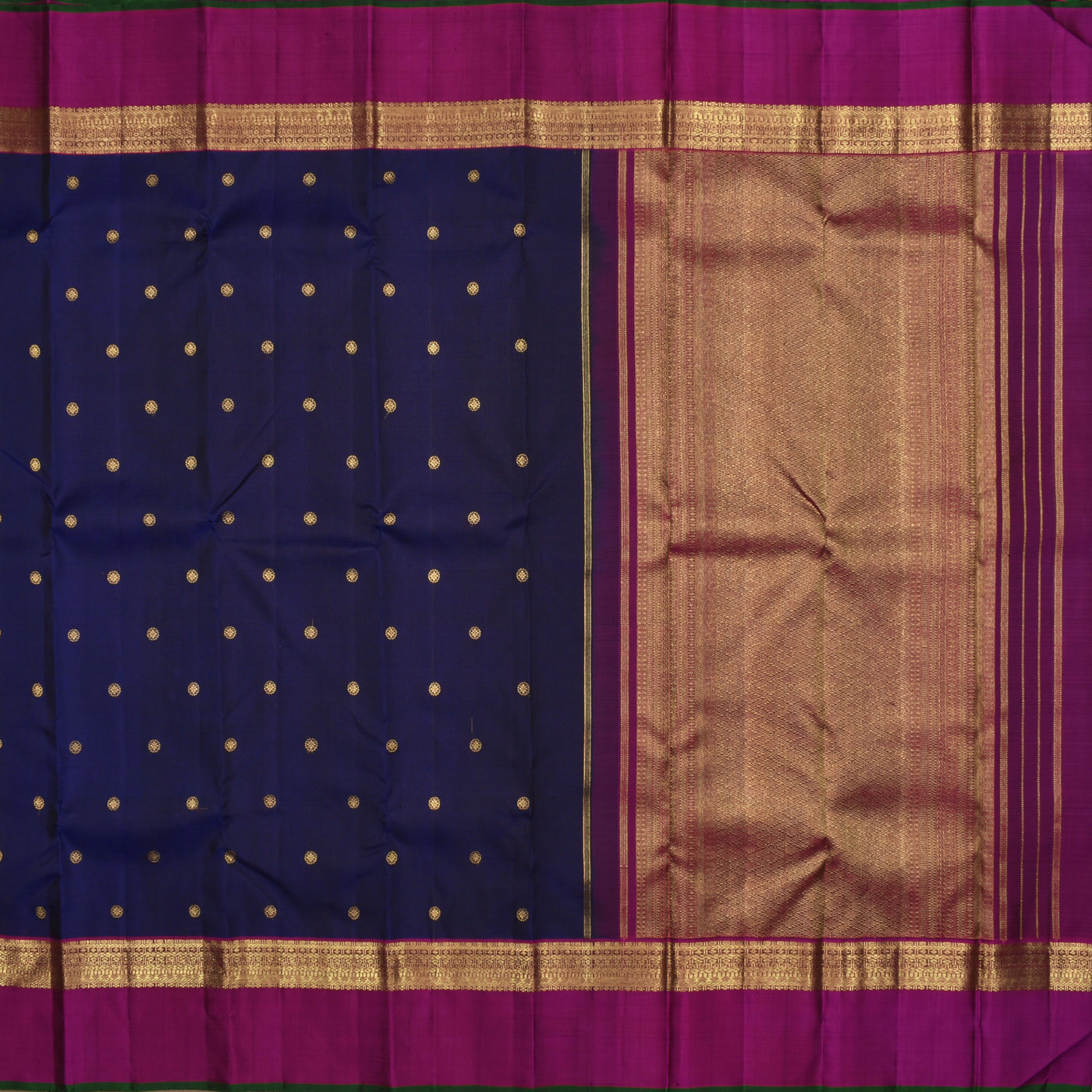 Navy Blue Kanchipuram Silk Saree with Round Zari Butta Design