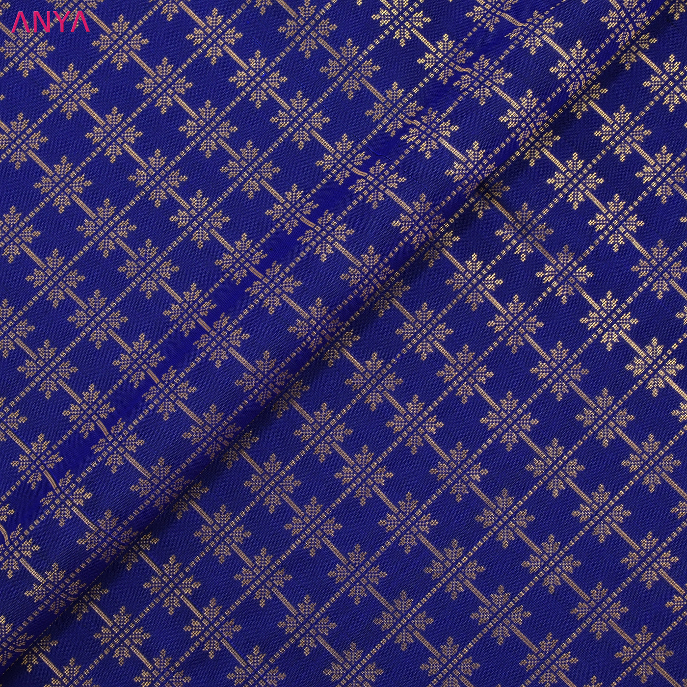 Ms Blue Kanchi Silk Fabric with Square Butta Checks Design