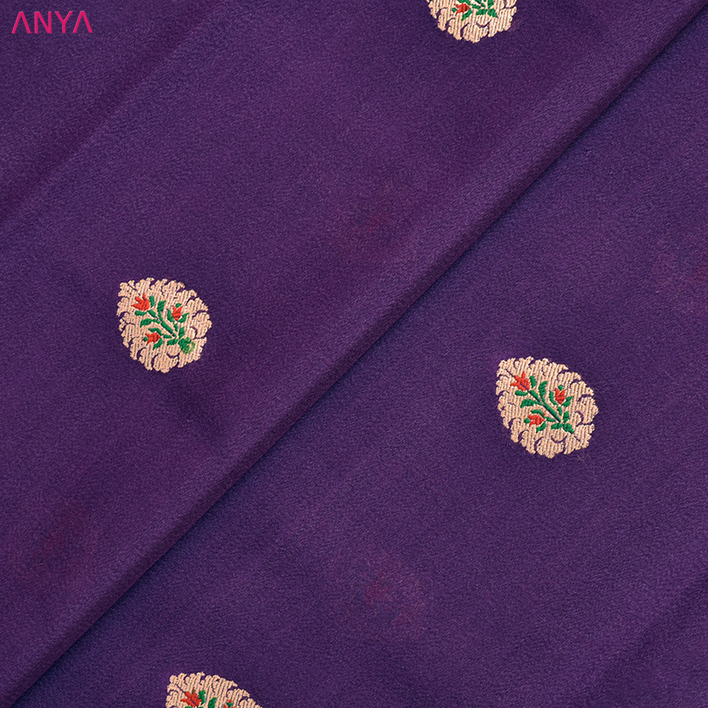 Purple Tussar Raw Silk Fabric with Flower Butta Design