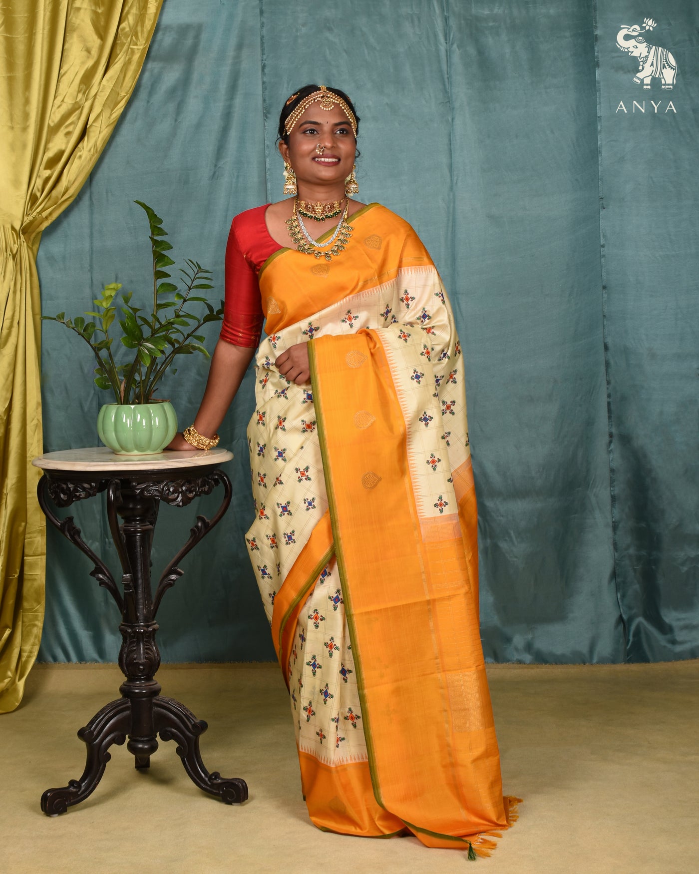 Off White Madhubani Kanchi Silk Saree
