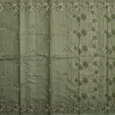 Apple Green Tussar Silk Saree with Embroidery Design