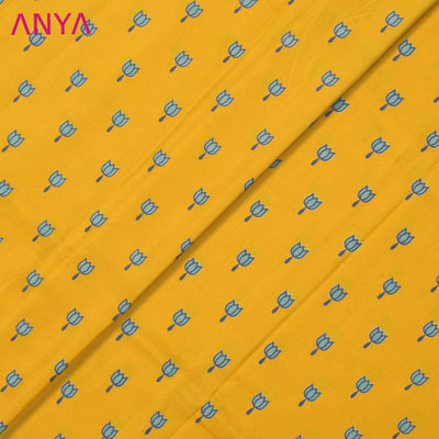 Yellow Kanchi Discharge Printed Silk Fabric with Small Flower Printed Design