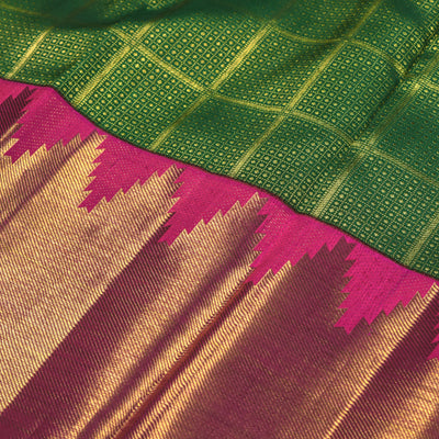 Bottle Green Kanchipuram Silk Saree with Small Zari Kattam Butta Design