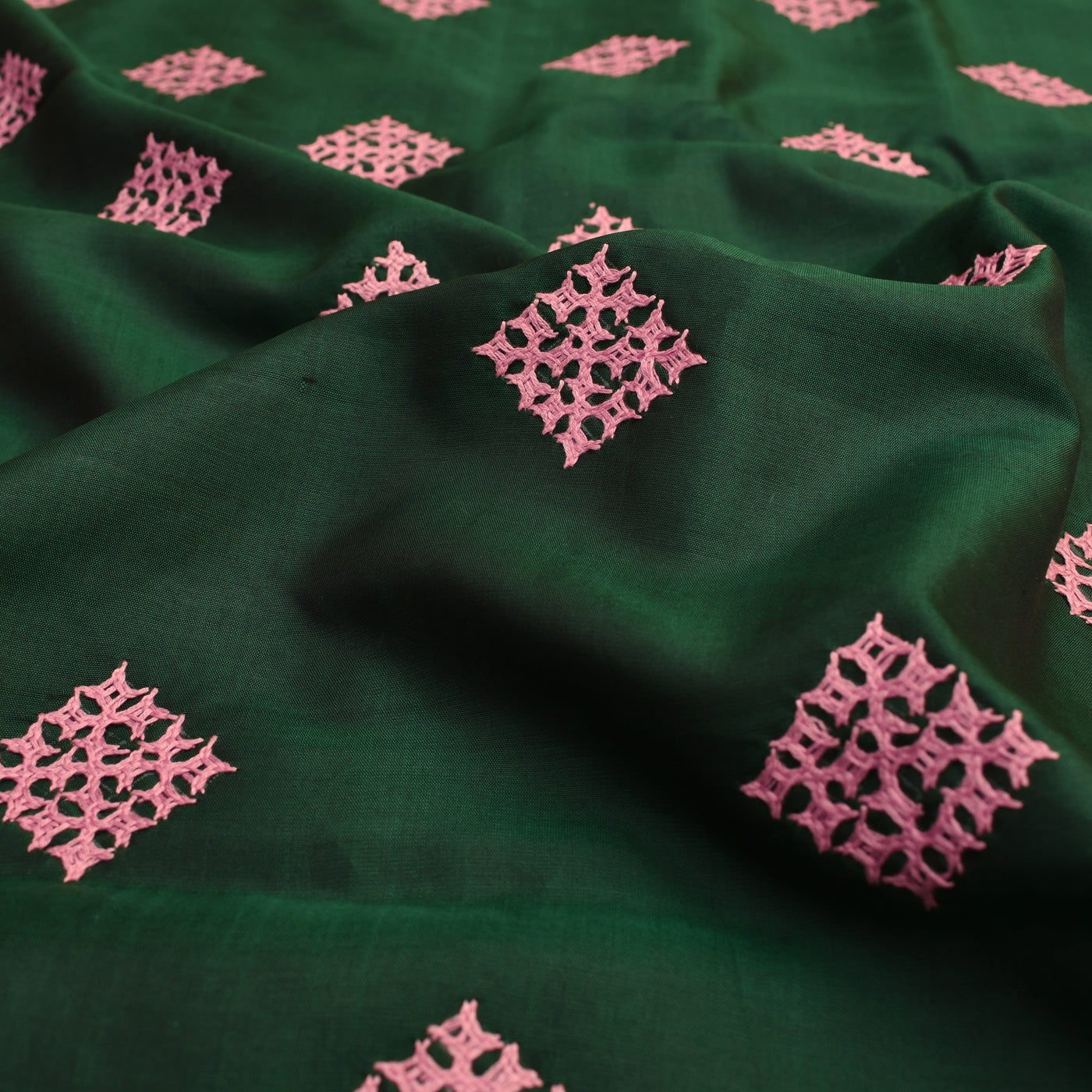 Bottle Green Kanchi Silk Kutch Embroidery Fabric