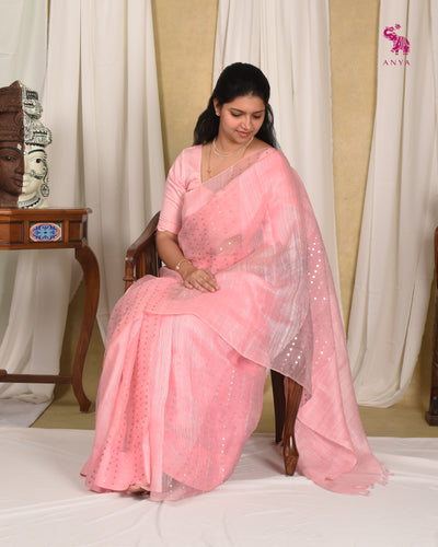 Baby Pink Bailu Sequins Saree