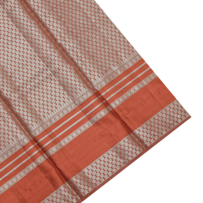 Rust Banaras Chanderi Silk Saree with Horizontal Stripes Design