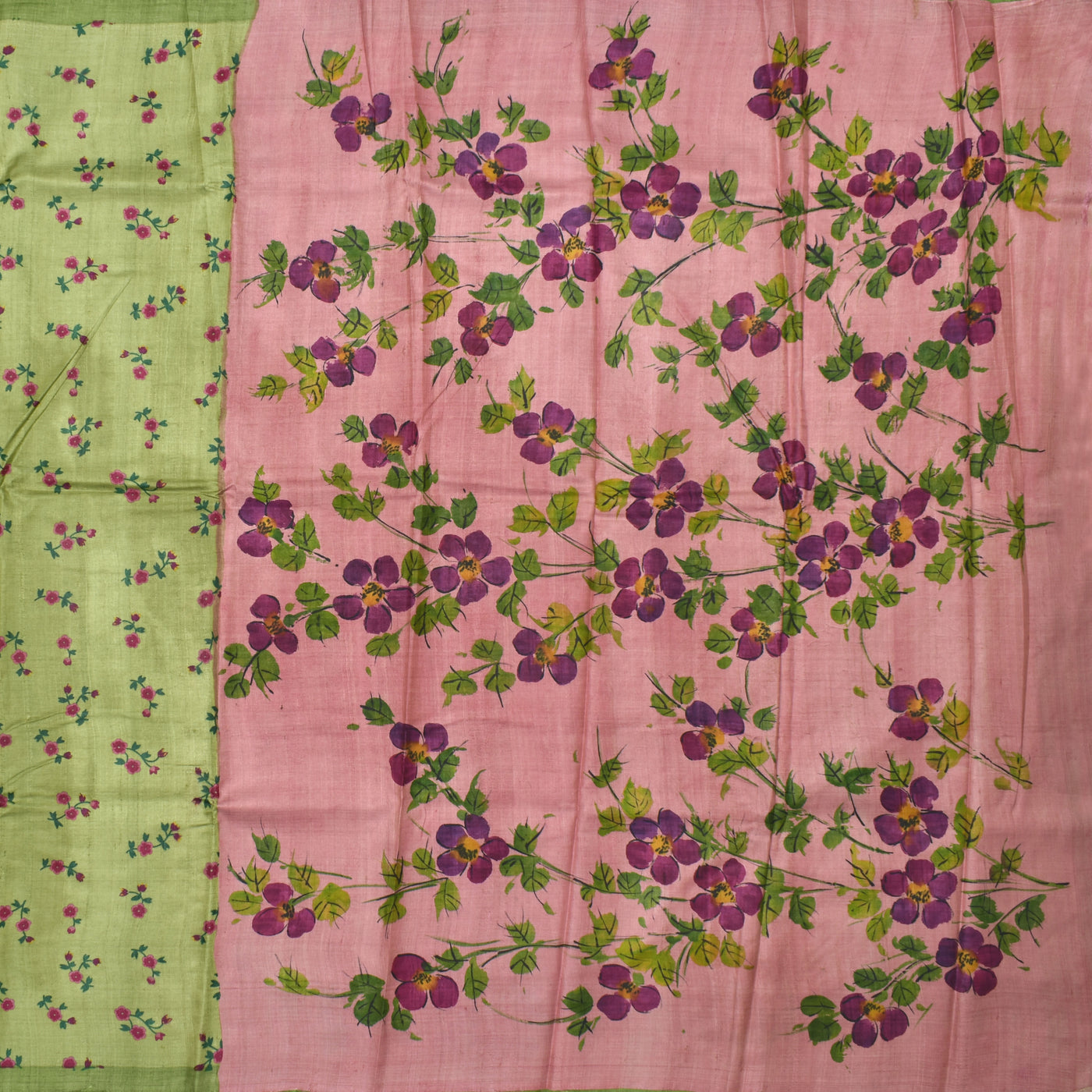 Apple Green Tussar Silk Saree with Small Flower Printed Design