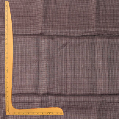 Brown Tussar Silk Fabric with Zari Checks Design