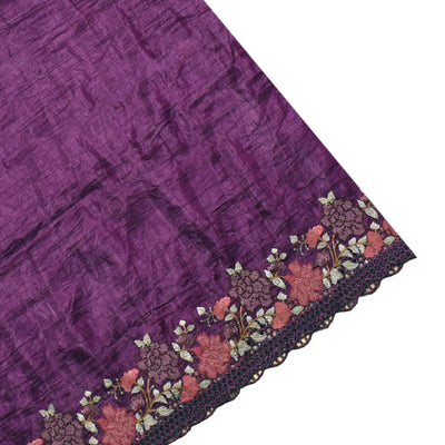 Magenta Fancy Tissue Saree with Small Flower Embroidery Design