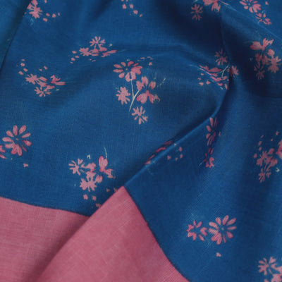 Blue Printed Kanchi Silk Saree with Floral Printed Design