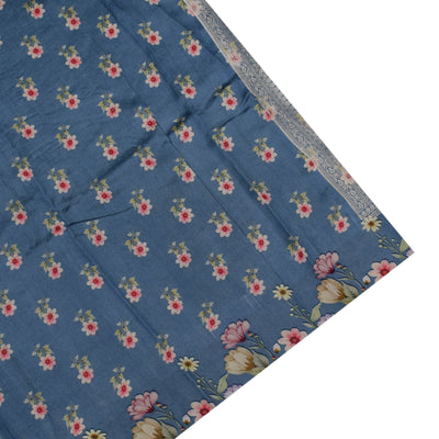 Blue Banarasi Silk Saree with Triangle and Floral Print Design