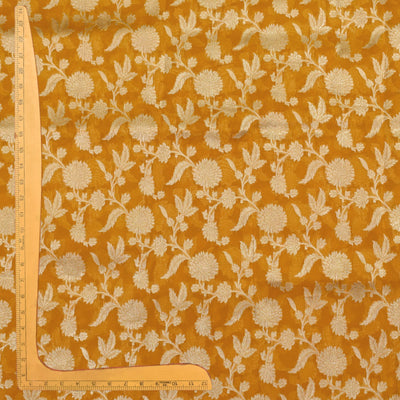 Oil Mustard Banarasi Organza Fabric with Floral Creeper Design