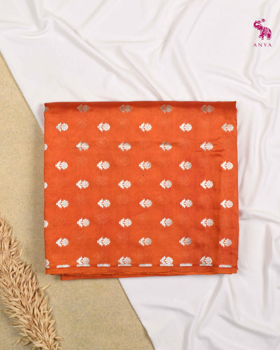 Rust Banarasi Silk Fabric with Floral Butta Design