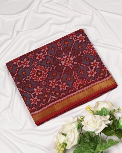 Green and Red Dual Tone Patan Patola Silk Fabric