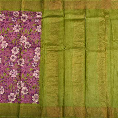 Pink Tussar Silk Saree with Floral Printed Design