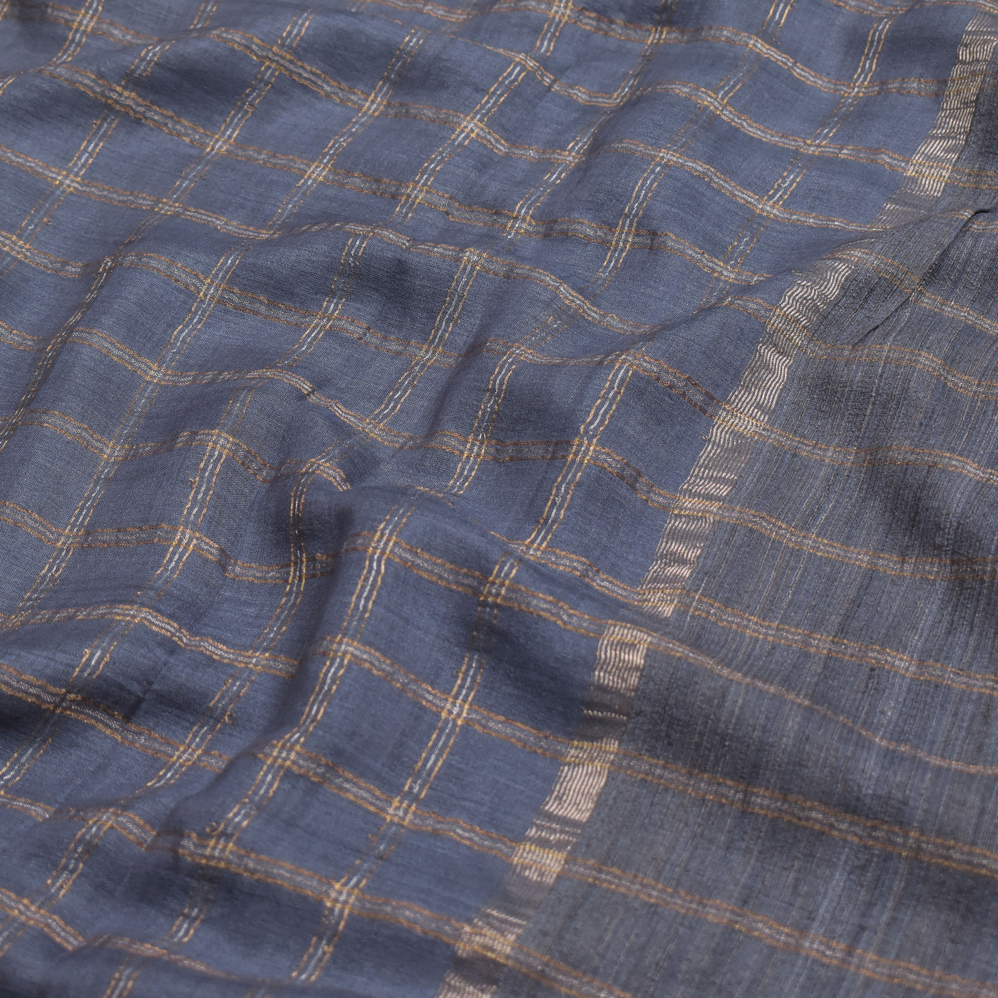 Grey Chanderi Silk Saree with Zari Kattam Design