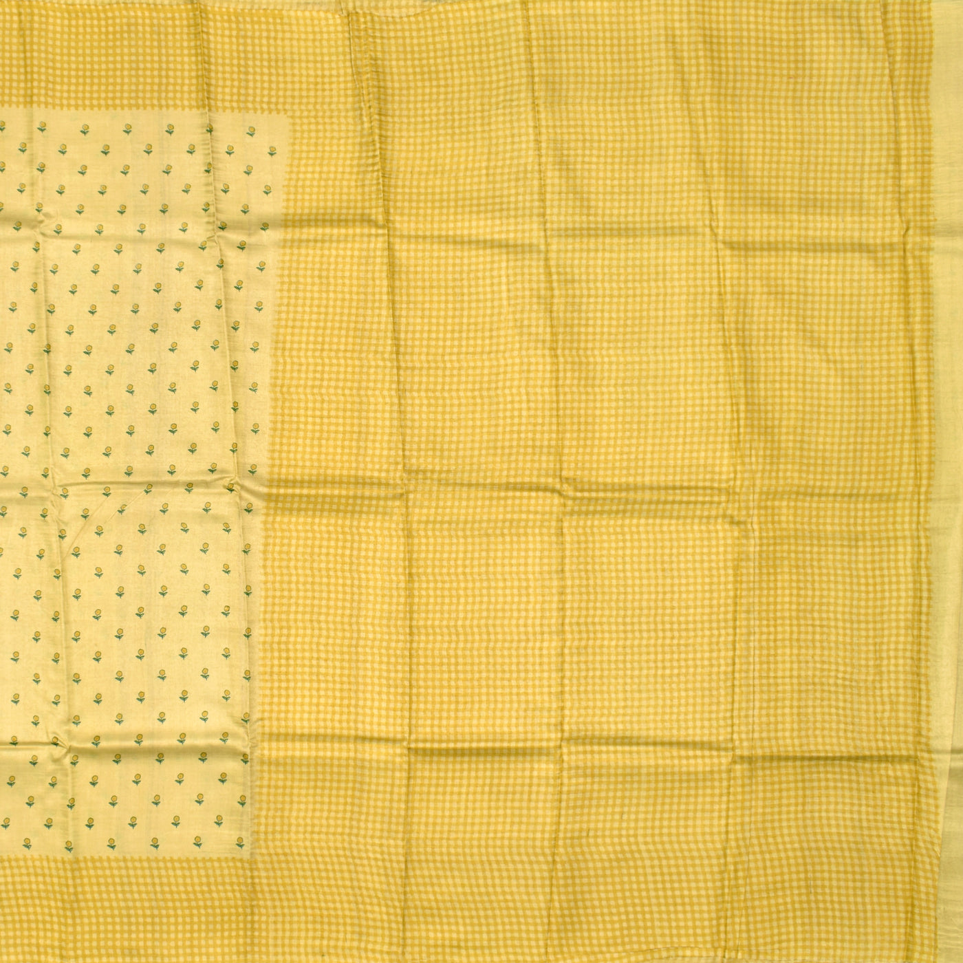 Light Yellow Tussar Silk Saree with Small Flower Printed Design