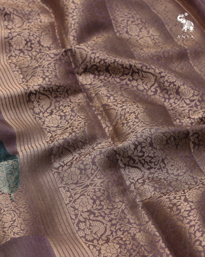 Lavender Banarasi Silk Saree with Box Floral Zari Design