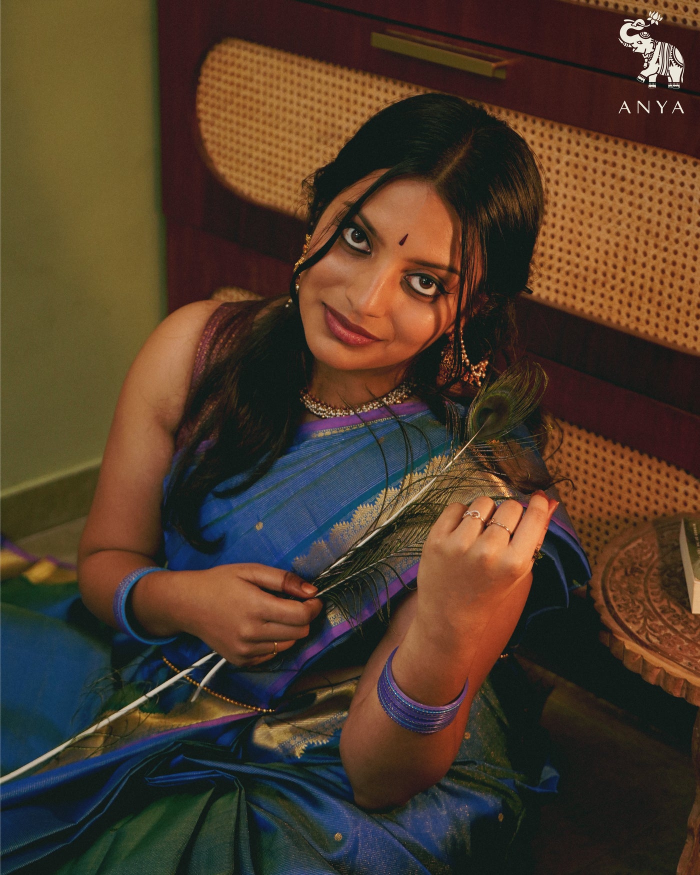 Ink Blue Kanchi Silk Saree with Vairaoosi Lines Butta Design