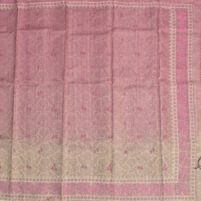Lotus Pink Tussar Silk Saree with Floral Embroidery Design