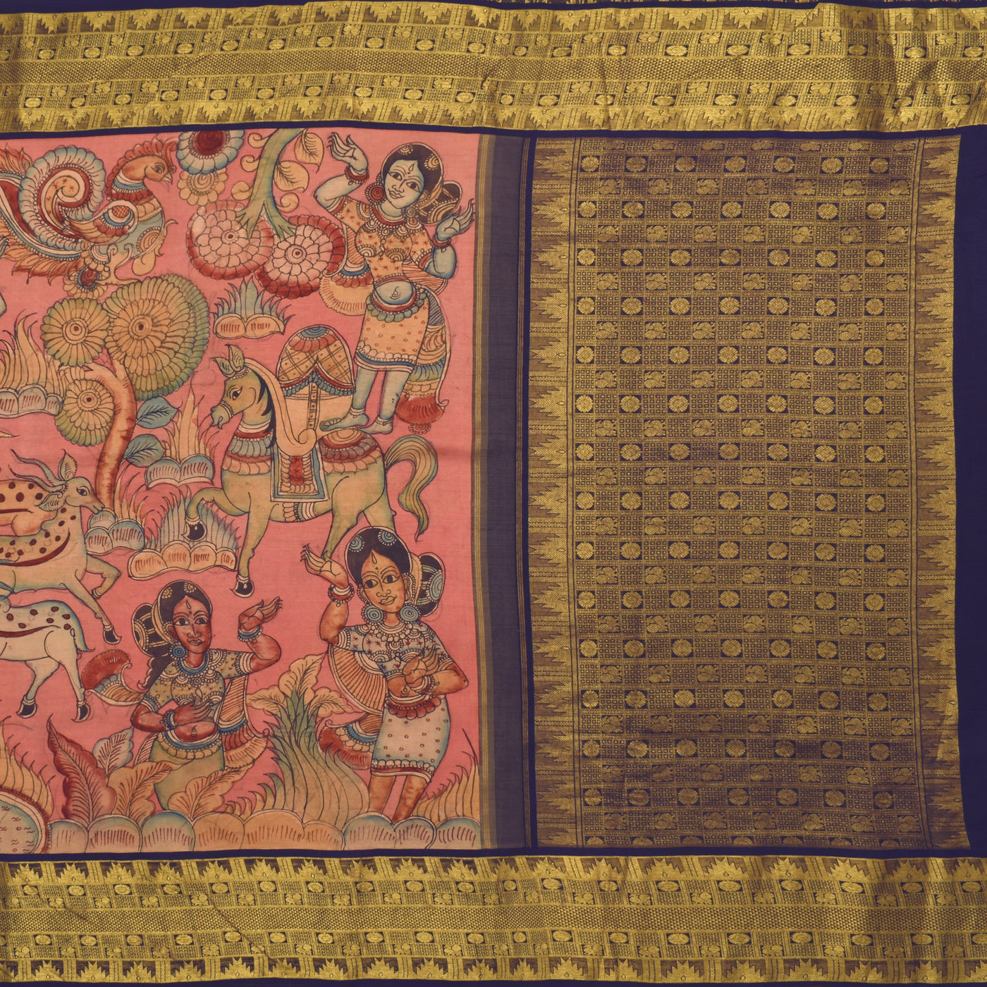 Onion Pink Pen Kalamkari Silk Saree