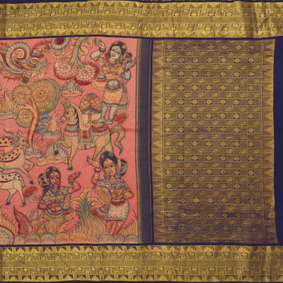 Onion Pink Pen Kalamkari Silk Saree