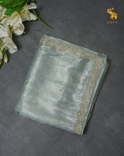 Pastel Blue Tissue Organza Saree with Embroidery Design