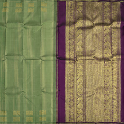 Apple Green Kanchipuram Silk Saree with Zari Stripes Design