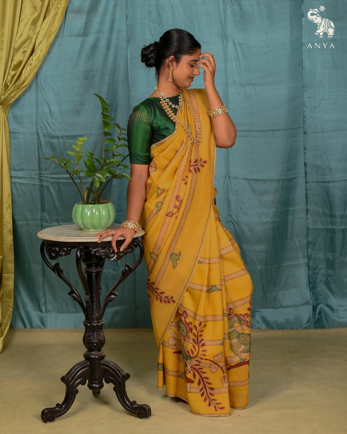 Light Yellow Pen Kalamkari Kanchi Silk Saree