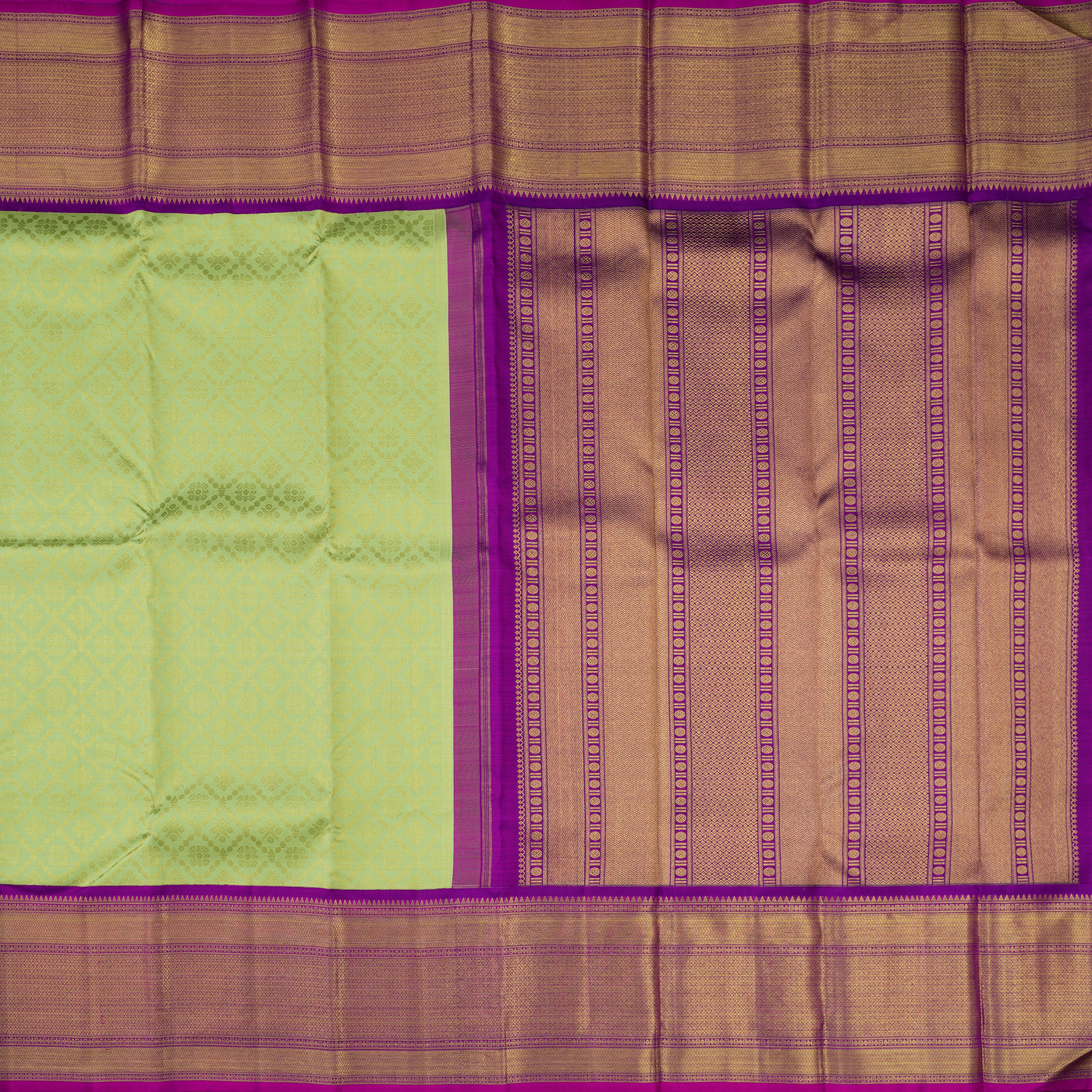 Pista Green Kanchipuram Silk Saree with Zari Creeper Design