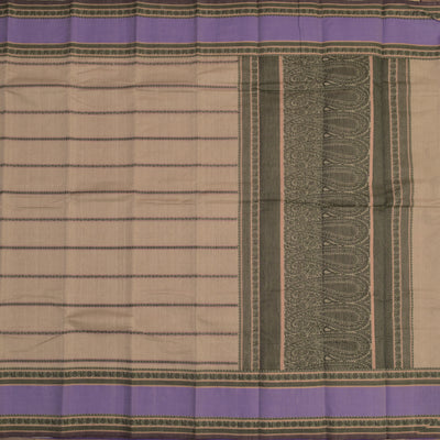 Beige Kanchi Cotton Saree with Stripes Design